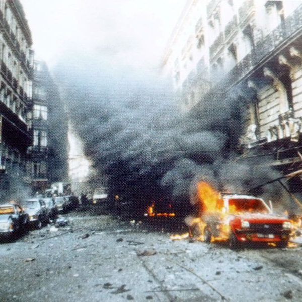 Destruction and chaos following the terrorist attack on the offices of Al Watan Al Arabi located Rue Marbeuf in Paris.